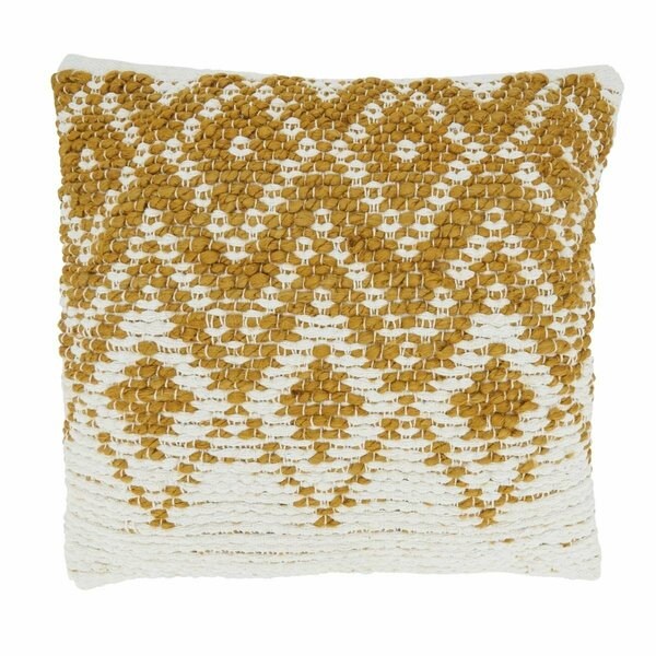 Saro 18 in. Diamond Woven Square Throw Pillow with Down Filling Gold 1728.GL18SD